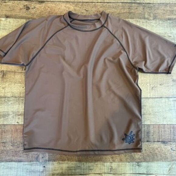 UV Skins Brown Rash Guard Swim Shirt XXL 2XL Mock Neck Short Sleeves - Picture 3 of 6